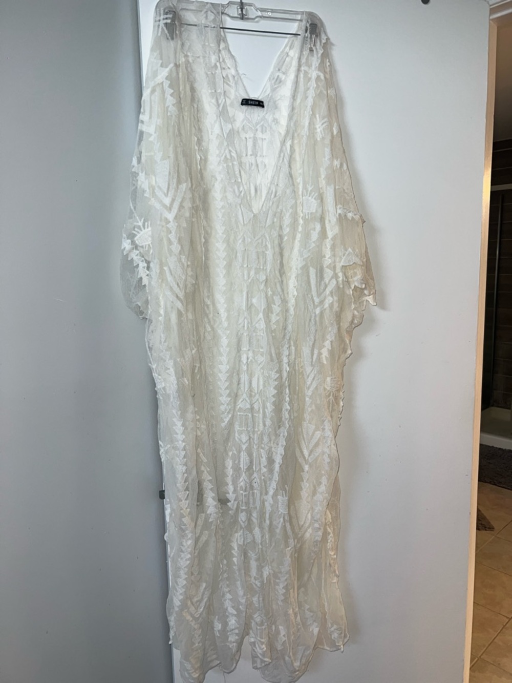 Sheer Ivory Embroidered Kaftan cover up